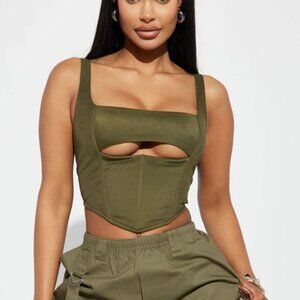 Peek A Boo Corset Top - Olive
